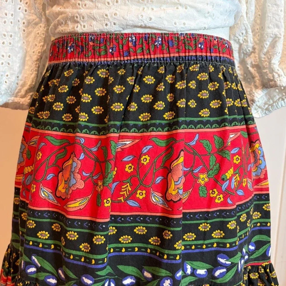 Vintage 90s Folksy Floral Tiered Maxi Skirt